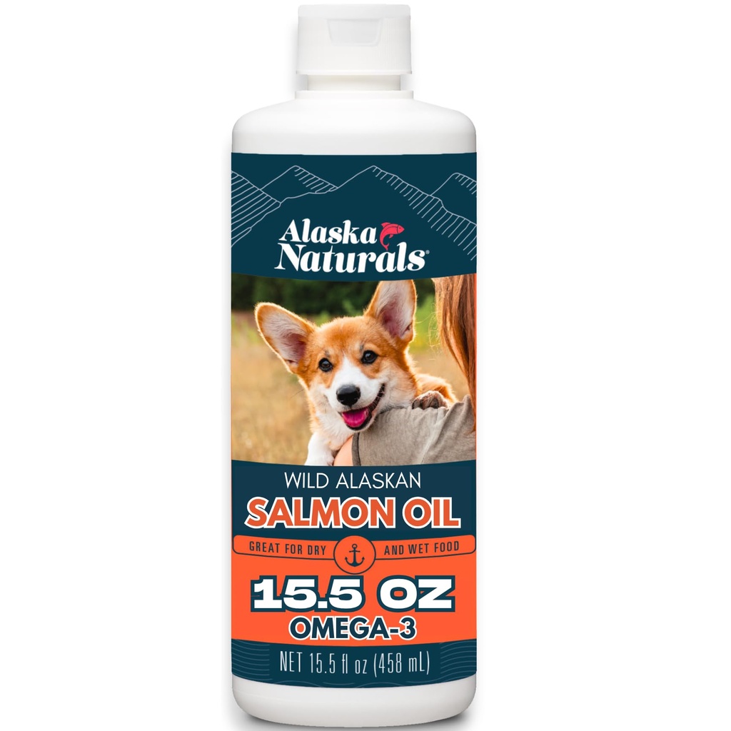 Alaska Naturals Wild Alaska Salmon Fish Oil Supplement für Hunde Haut und Mantel mit EPA DHA Omega 3 Fettsäuren Liquid Food Topper 15.5 oz. Pumpe