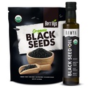 Graines noires RAWYA + huile de graines noires - Certifié biologique USDA, pressé à froid, Nigella Sativa, huile de graines de cumin, Kalonji, qualité premium, haute thymoquinone, pure et naturelle, 8,4 Oz + 16 Oz graines