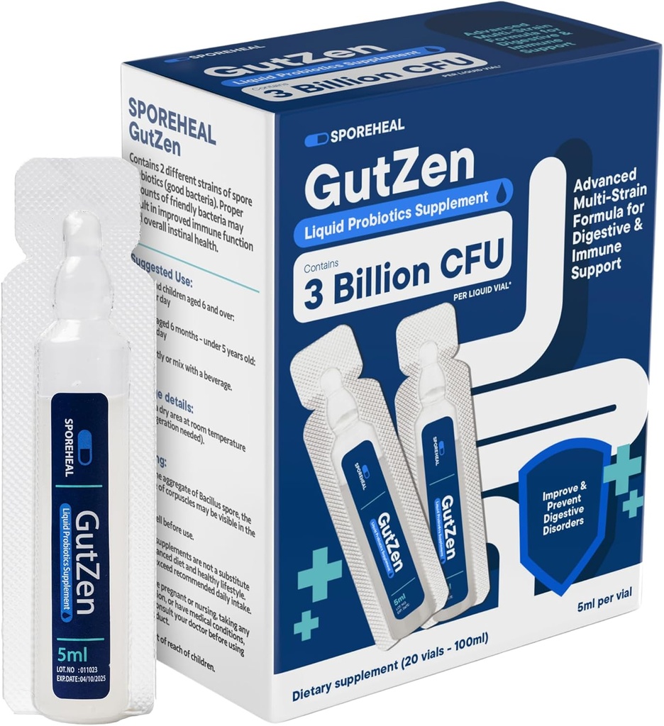 GutZen Liquid Probiotic Supplement für Gut & Digestive Gesundheit| Glutenfrei & Hilft mit Bloating, Gas & Durchfall| Unterstützt Immunsystem für Erwachsene & Kinder| Pack von 20