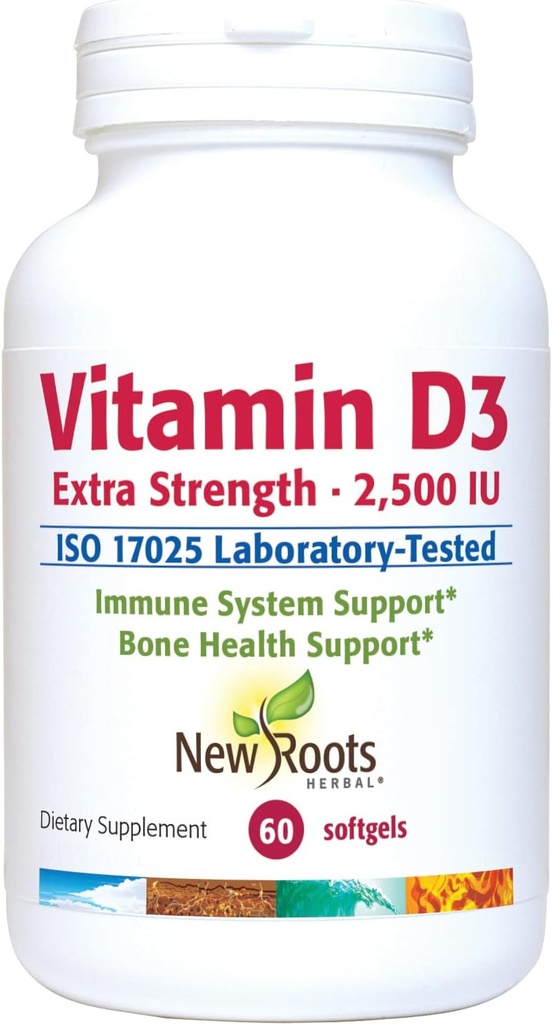 NEU ROOTS HERBAL Vitamin D3 2.500 IU (62.5 mcg) | Gesunde Muskelfunktion | Immununterstützung | Non-GMO & Gluten-Free (60 Softgels)