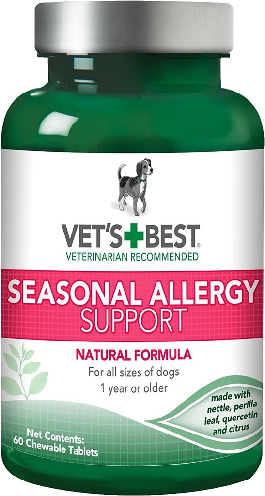 Vet's Best Dog Allergy Chews, Saisonale Allergy Chews für Hunde, Hunde Itching Skin Relief Chews, Anti Itch für Hunde, 60 Chewable Tablets