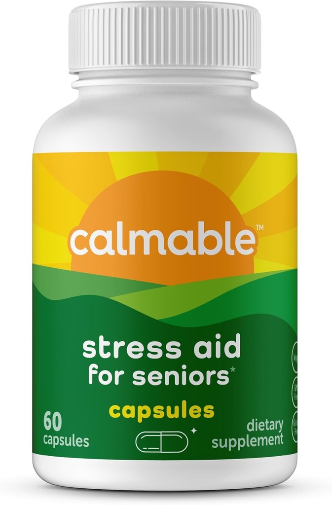 Stress Aid Supplement for Seniors | Feel Happy, Calm, Focused and Relaxed | L Theanine, Phosphatidylserine, Ashwagandha | Stress Support Vitamin Dietary Supplement | 60 Capsules