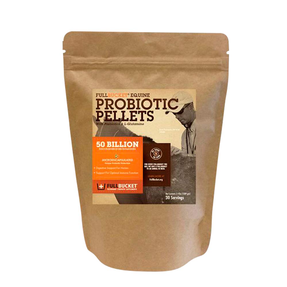 Pellets probiotiques FullBucket Equine avec Saccharomyces boulardii pour chevaux soumis à un stress élevé ou pour chevaux avec des problèmes digestifs permanents; 20x Plus concentré et 50 Million UFC - 30 portions