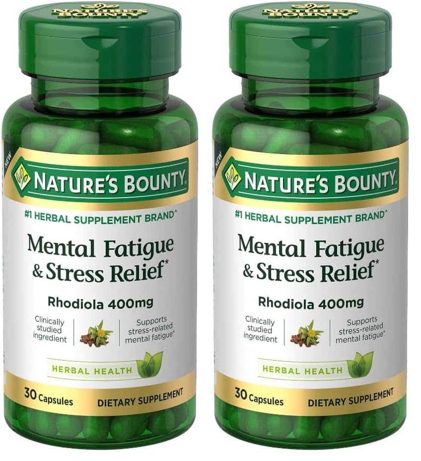 Nature's Bounty Fatigue mentale et soulagement du stress, Supplément Rhodiola, 400 mg, Capsules, 30 Compte (paquet de 2)