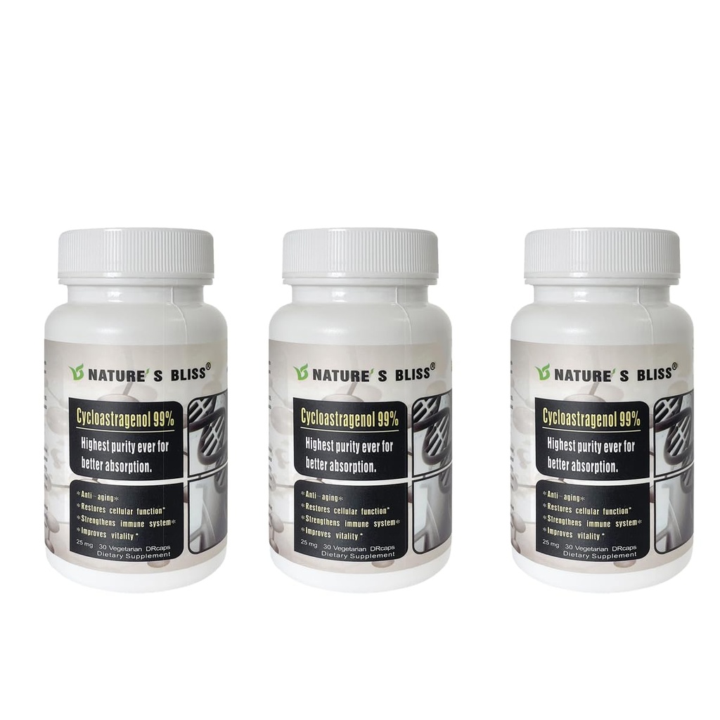 Nature'sbliss Telomere Supplements Cycloastragenol 25mg 99%, Astragalus Root Extract, Anti Aging Supplement, Made in USA, Immunität Boost, Stomach Acid Protected, Super Absorption, 90 Kapseln