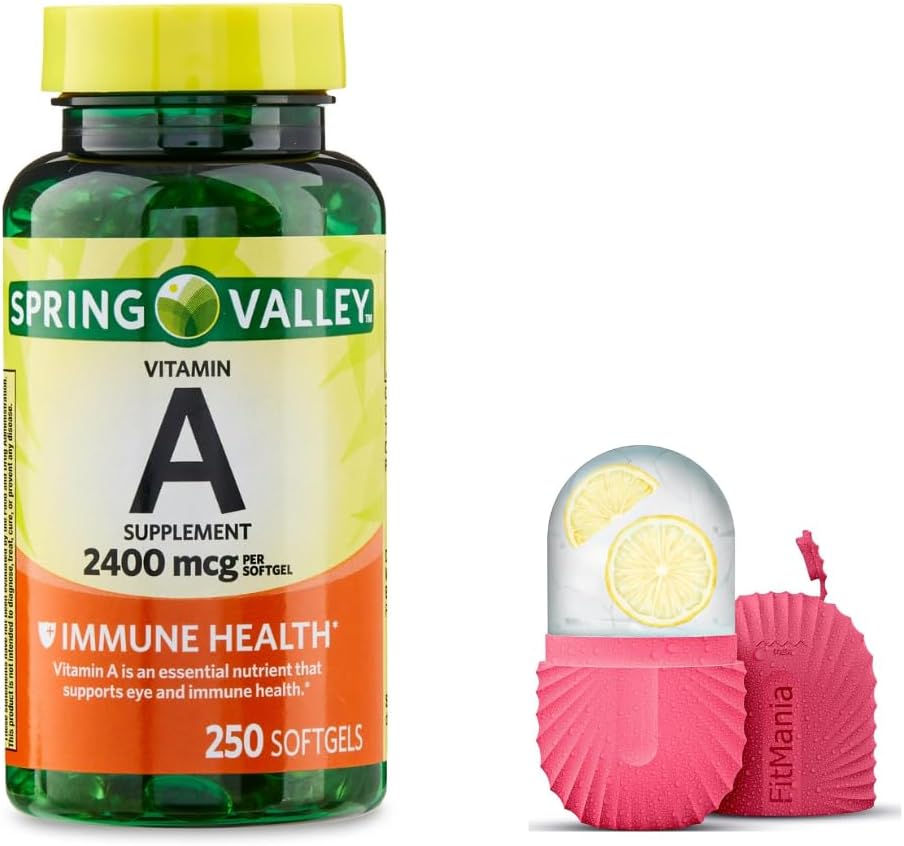 Spring Valley Vitamin A Softgels, 2400 mcg, 250 Zähler und Geschenke Eiswalze für Gesicht