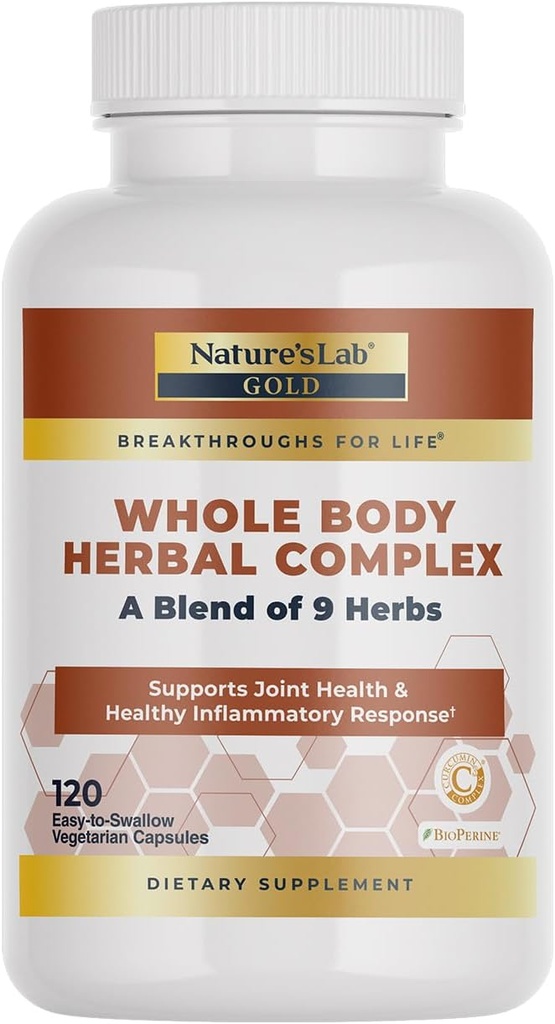 Nature's Lab Gold Ganzkörper Kräuter-Komplex - Kurkuma, Boswellia, Ingwer, Grüner Tee, Rosmarin - 120 Kapseln (60 Tage Versorgung)