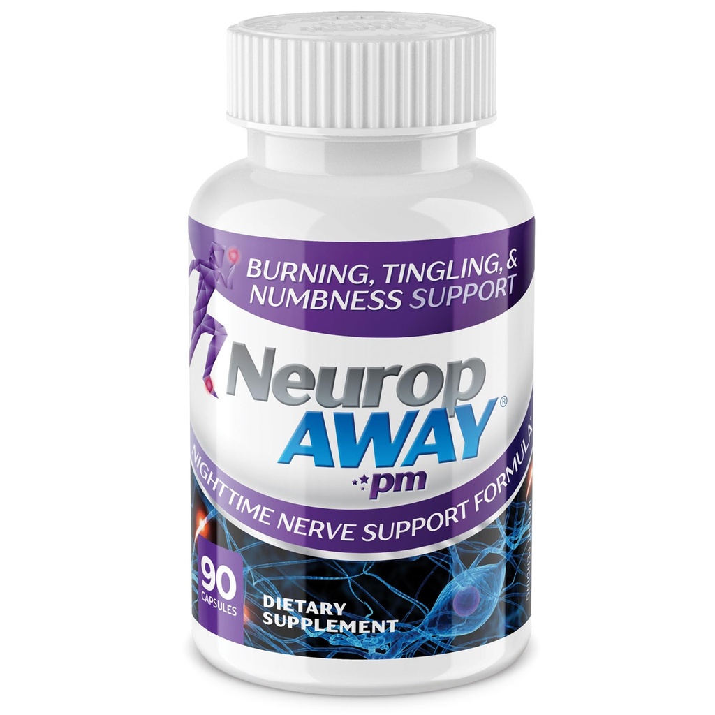 NeuropAWAY Nerve Support PM, mit R-Alpha Lipoic Acid helfen Nerve Relief in so wenig wie 5 Tage, Acetyl-L-Carnitin, Theanin, Melatonin und Methylcobalamin, 90 Kapseln