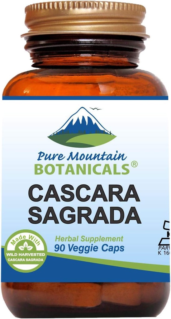 Pure Mountain Botanicals Cascara Sagrada Capsules - Vegan Kosher Caps Jetzt mit 400mg Wild Harvest Cascara Sagrada Aged Bark Supplement