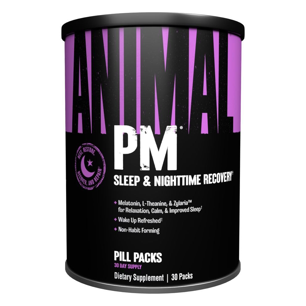 Animal PM - Aide au sommeil pour les adultes Non-Habit Former Relaxation Enhancer and Mood Support with Melatonine, L-Theanine, Zylaria, Zinc, Magnésium, Vitamine B6, GABA + AKG Anabolic Stack Supply, 30 Compte