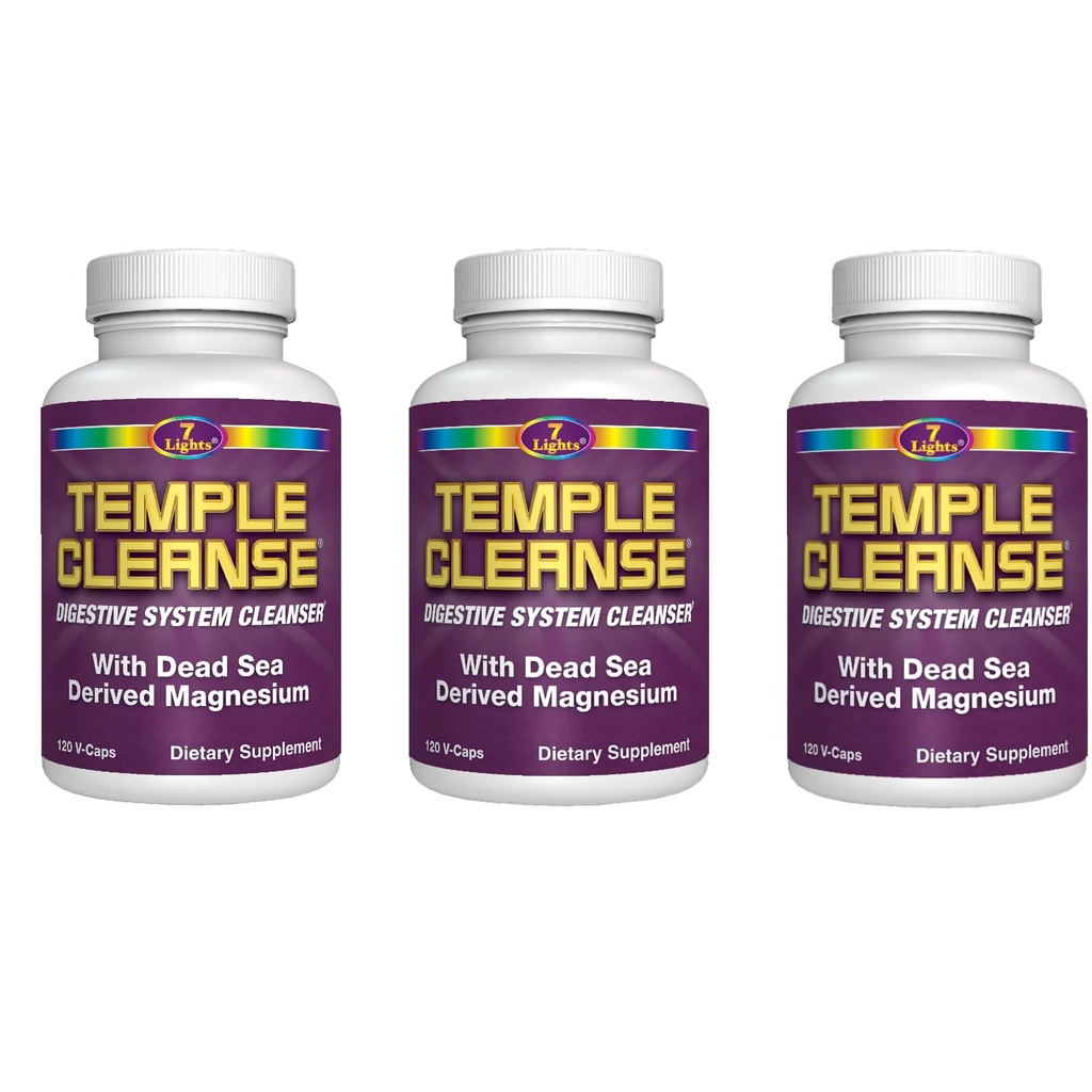 7 Lights Temple Cleanse|3-Pack Special, Magnesium, Oxygen-Based Colon Cleanse Detox, lindert die okziale Verstopfung ohne Gas oder Bloating, Body Detox und Cleanse für Damen und Herren