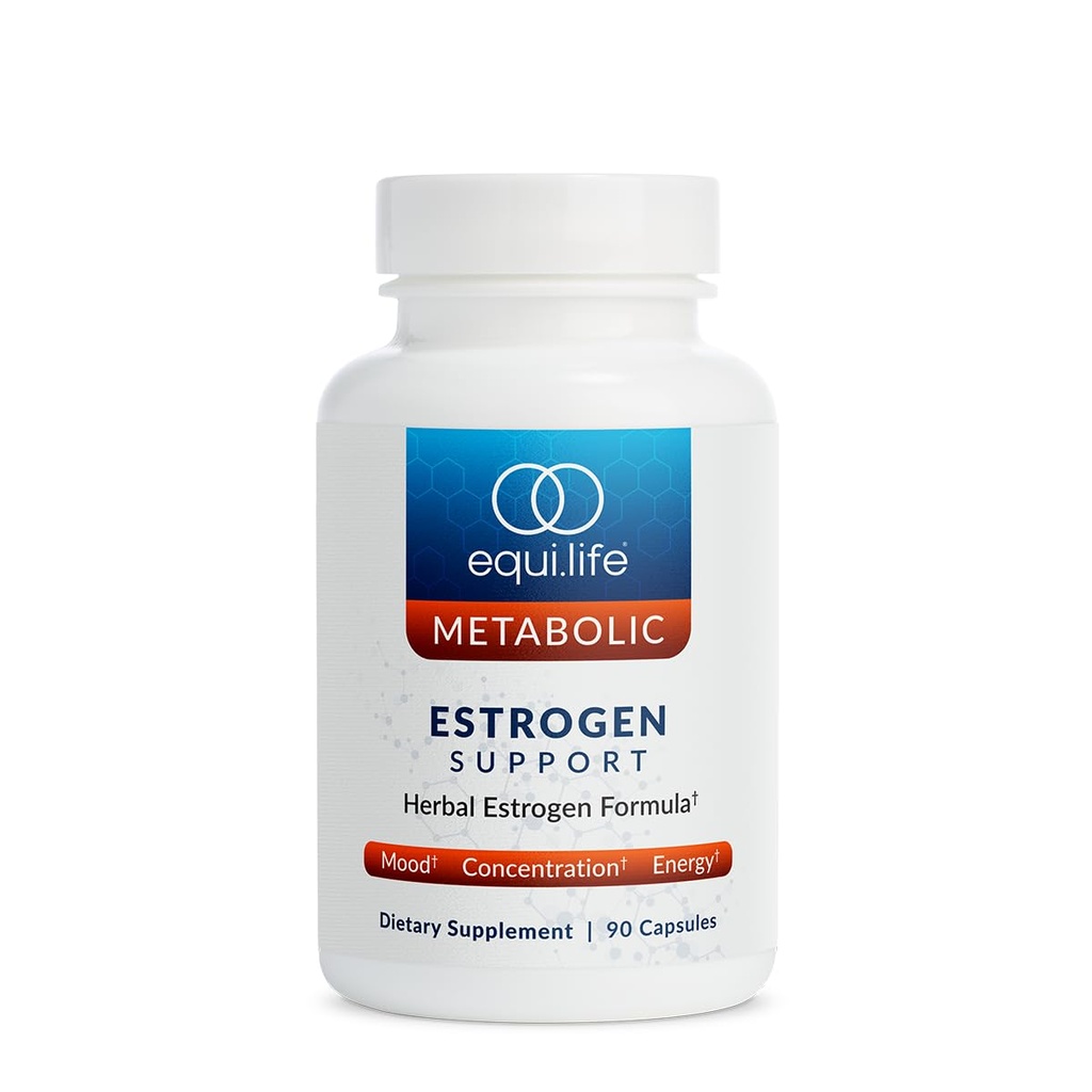 Equilife Estrogen Support, supplément pour femmes à base de plantes avec Cohosh noir, trèfle rouge et Gotu Kola pour le bien-être global, formule végétale pour le soutien quotidien, sans gluten, sans OGM, 90 capsules