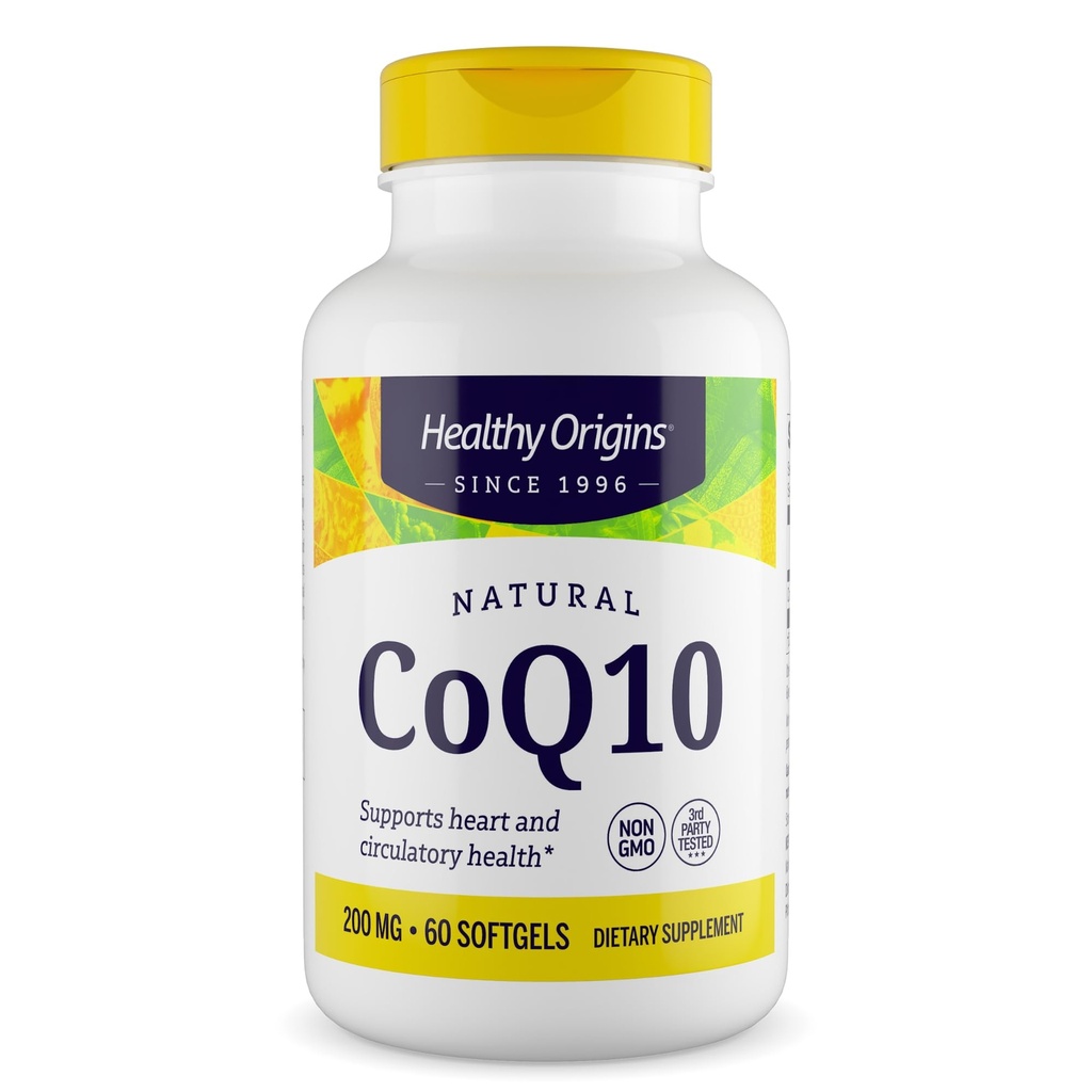 Heraly Origins® CoQ10 200 mg – L'Ubiquinone trans-isomère naturelle – Fermenté la levure, soutient la santé cardiaque et l'énergie cellulaire – non-OGM 60 Softgels