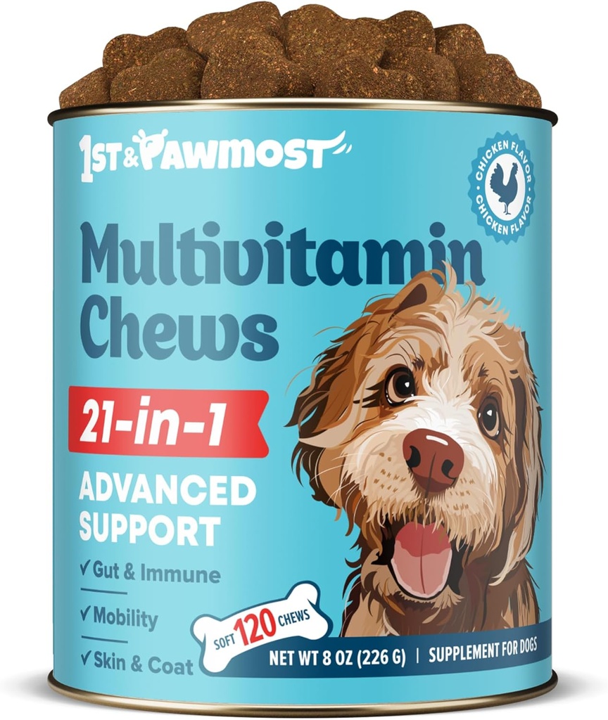 21-in-1 Hund Multivitamin - Hunde-Vitamine und Ergänzungen für Senior Dogs und Welpen - Multivitamin für Hunde für Haut, Mantel, Herz, Immununterstützung - Hund Multivitamins Chewable for Joint Support -120pcs