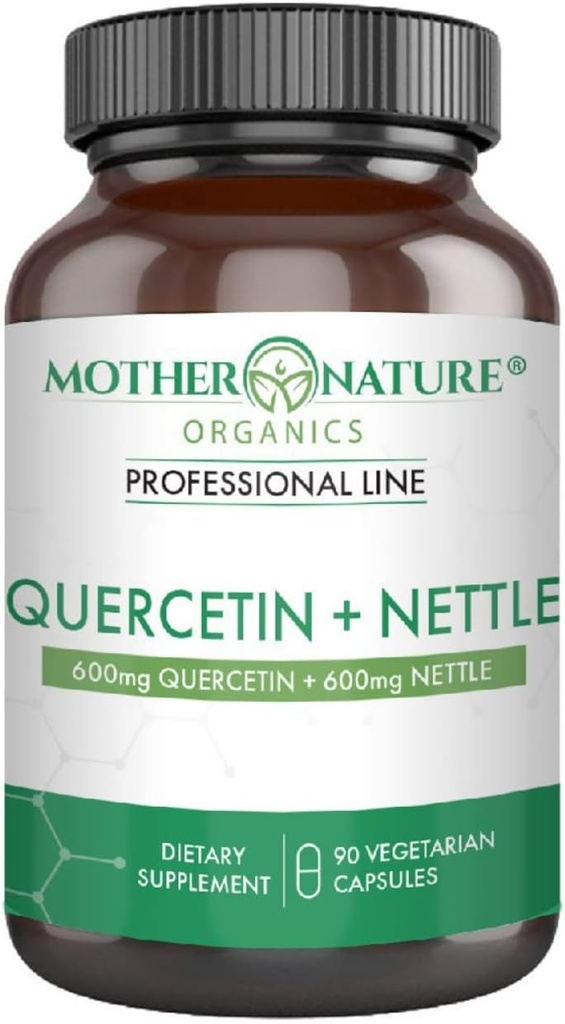 Quercetin 600mg & Nettle 600mg - Natural Flavonoids Supplement für saisonale Irritants, Immunantwort, Gesunde Alterung und Langlebigkeit - Non Drowsy, Non GMO, Vegan - (90 Kapseln)