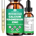 Calcium Magnésium Zinc gouttes liquides avec vitamine D3 K2, supplément de magnésium de Calcium à haute puissance avec complexe de magnésium, zinc, théanine, sans gluten pour immunone, os, muscles, humeur et soutien du sommeil