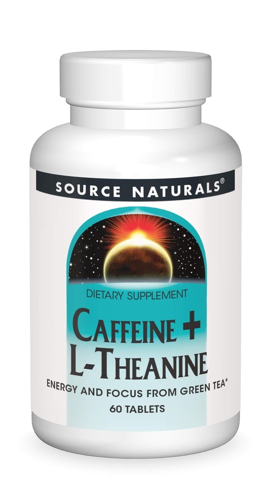 Quelle Naturals Koffein + L-Theanin, Energie und Fokus Unterstützung von Green Tea* - 60 Tabletten