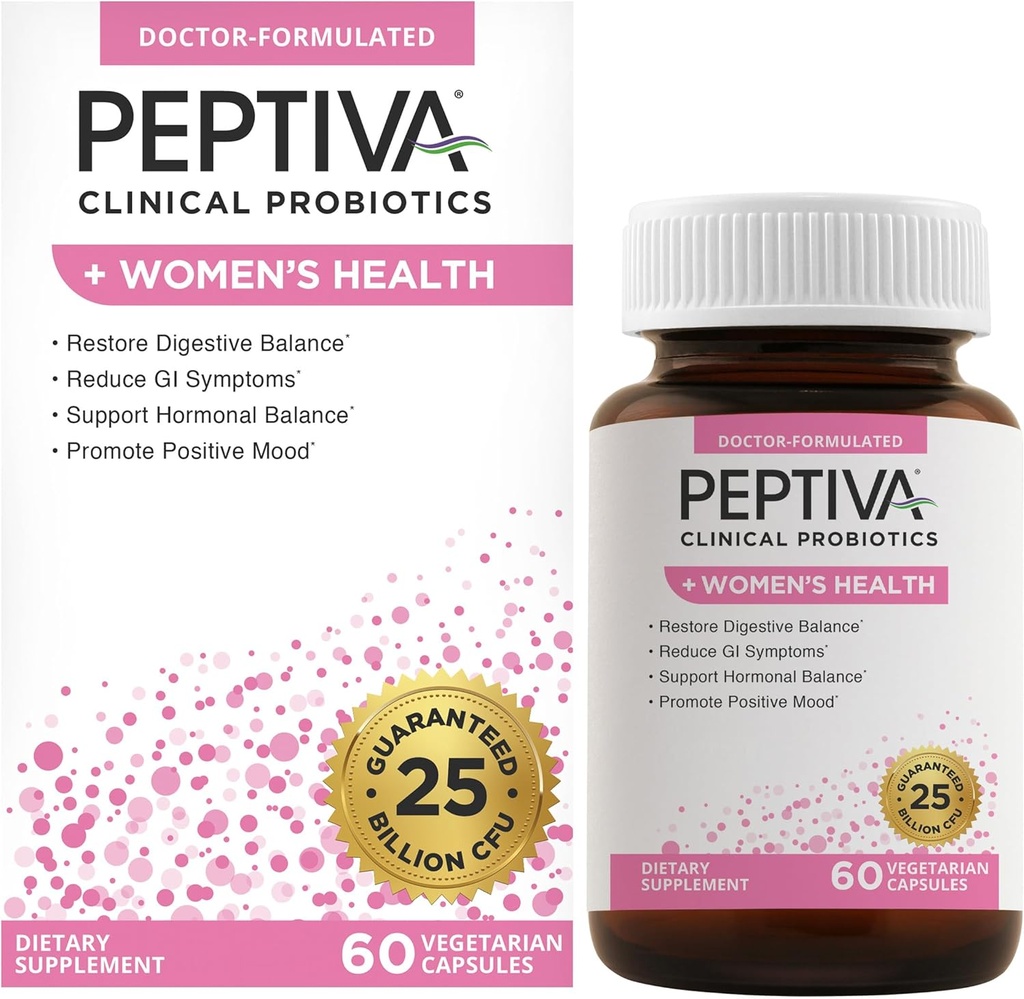 Peptiva Probiotiques pour la santé des femmes - Soutien probiotique et digestif pour les femmes, 25 milliards CFU, Probiotique multi-train, Lactobacillus Acidophilus, Bifidobacterium - 60 capsules végétariennes