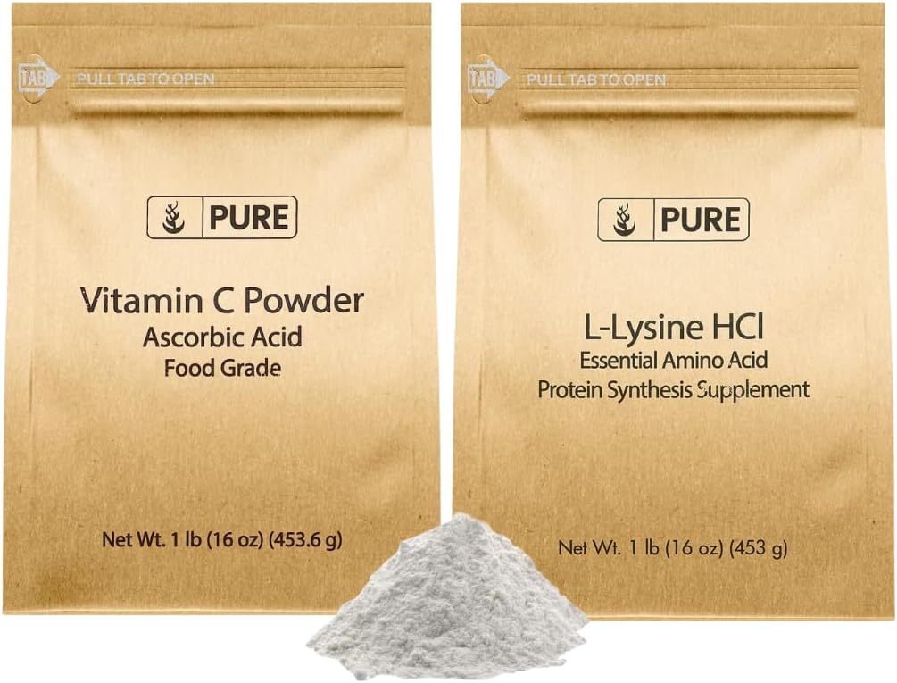 PURE ORIGINAL INGREDIENTS L-Lysine HCI und Vitamn C Pulver Bundle, 1 lb Jede, Non-GMO, Glutenfrei, Nahrungsergänzungsmittel