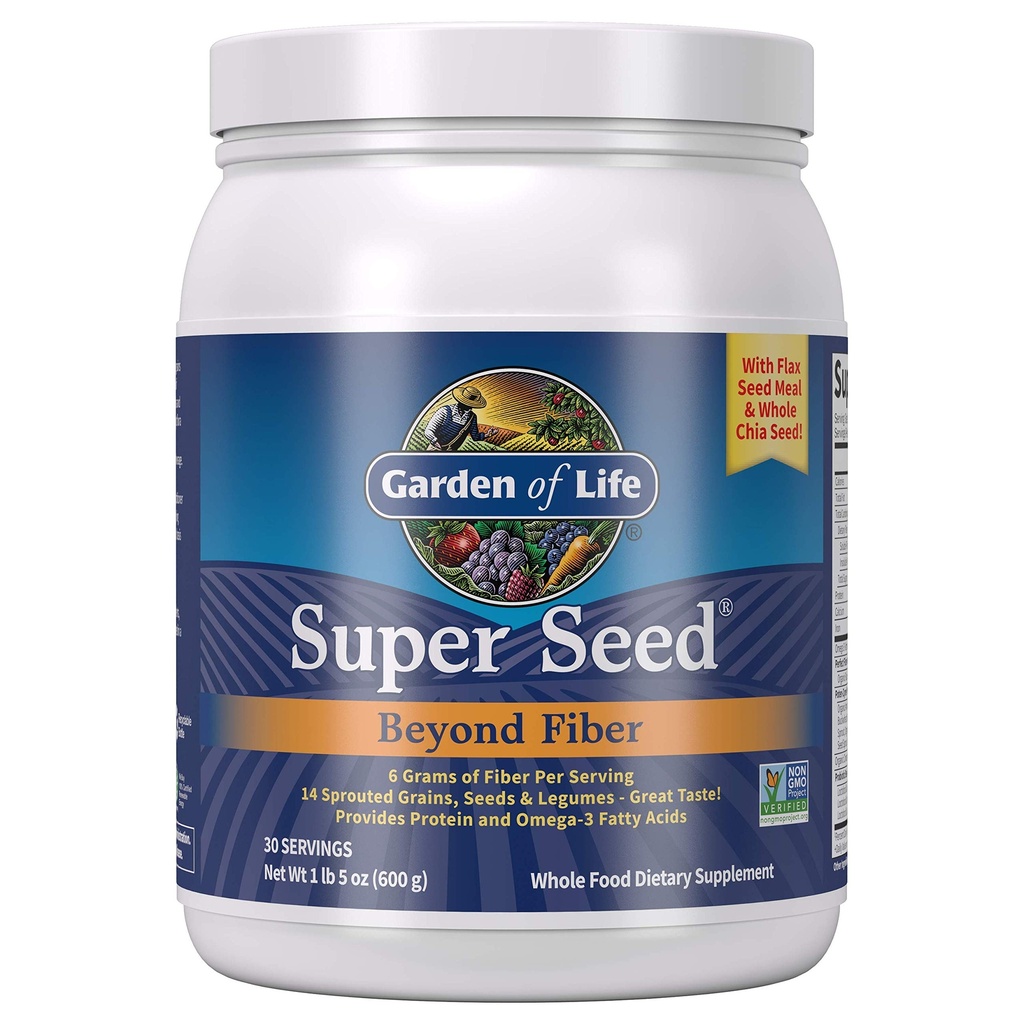 Jardin de la vie Super graines - Végétarien complément de fibre alimentaire entière avec protéines et Oméga 3, 5oz (600g) poudre