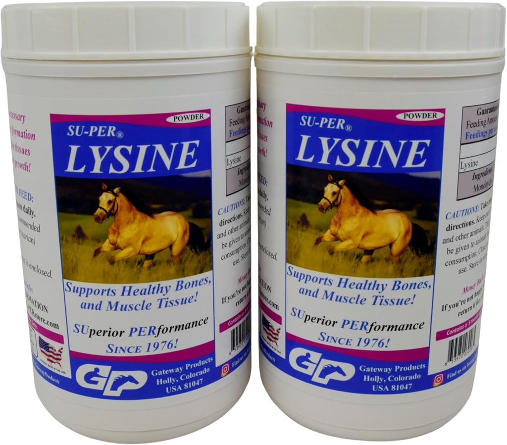SU-PER Lysin Ergänzung für Pferde - Unterstützt gesunde Knochen & Muskelgewebe - Equine Essential Amino Acid - 2,5 Pfund, (2 Packung)