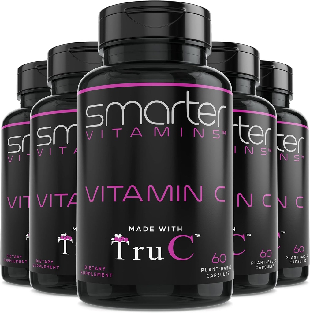 (5 Pack) Rohe Lebensmittel Vitamin C aus Beeren, Premium Antioxidantien, Bioflavonoide & Polyphenole, 300 Vegan Kapseln
