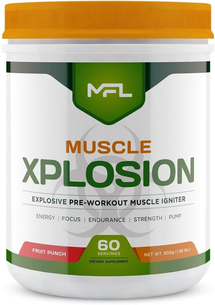 MFL Muscle Xplosion | Pre-Workout | 0 Sugar | Sweetened with Stevia | All-Natural | 60 Servings (Fruit Punch)