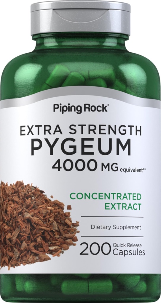 Piping Rock Pygeum Supplement 4000 mg | 200 Kapseln | für Männer und Frauen | Pygeum Africanum Bark Extract | Extra Strength | Non-GMO, Gluten Kostenlos