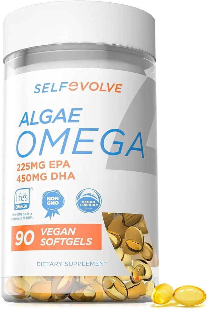 Algae Omega 3 1 500mg - Supplément végétalien avec Omega 3 breveté - High Dose EPA & DHA - mieux que l'huile de poisson - soutient coeur, cerveau, santé articulaire - 90 Vegan Softgels
