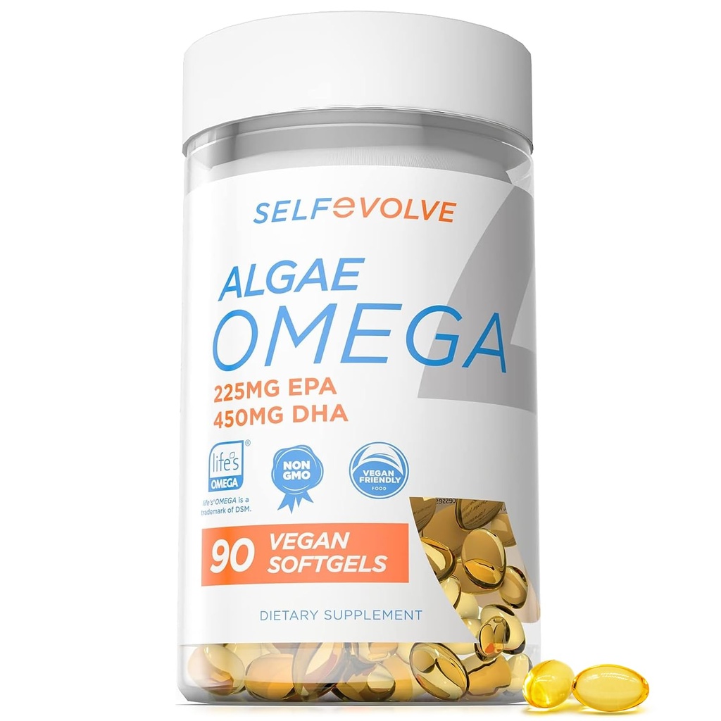 Algae Omega 3 1.500mg - Vegan Ergänzung mit patentiertem Leben Omega 3 - High Dose EPA & DHA - Besser als Fischöl - Unterstützt Herz, Gehirn, Gelenkgesundheit - 90 Vegan Softgels