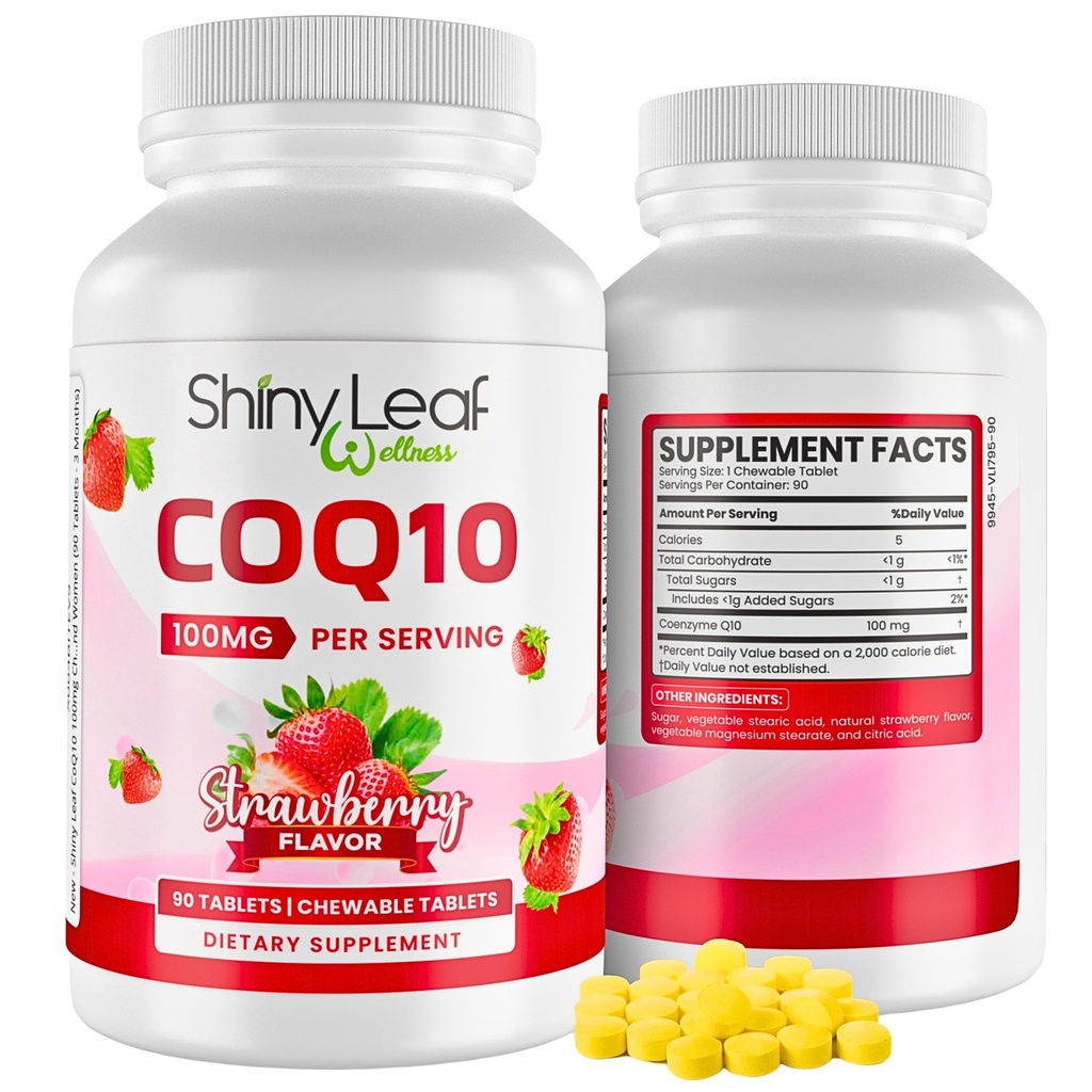 Shiny Leaf CoQ10 100mg - Chewable CoQ10 Supplement - Coenzym Q10 für Herzgesundheit & Energie - Natural Co Q 10 Supplement für Herz-Kreislauf-Wellness - 100mg Kautabletten, 90 Tabletten, Made in USA