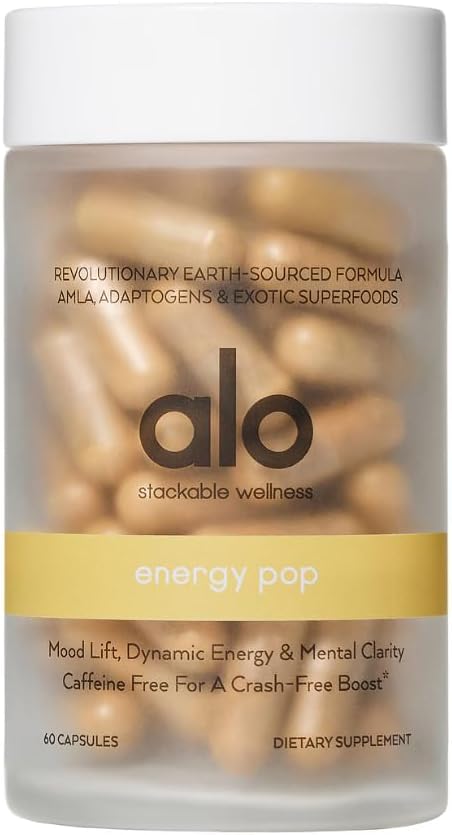 Alo Yoga Energy Pop - Koffeinfreie Energie Boost mit Riboflavin, Niacin & ENXTRA | verbessert Fokus, Stimmung &amp; Produktivität, (60 Kapseln)