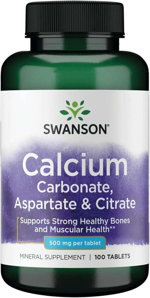 Swanson Calcium (Aspartate de carbonate et Citrate) 500 Milligrammes 100 Tabs