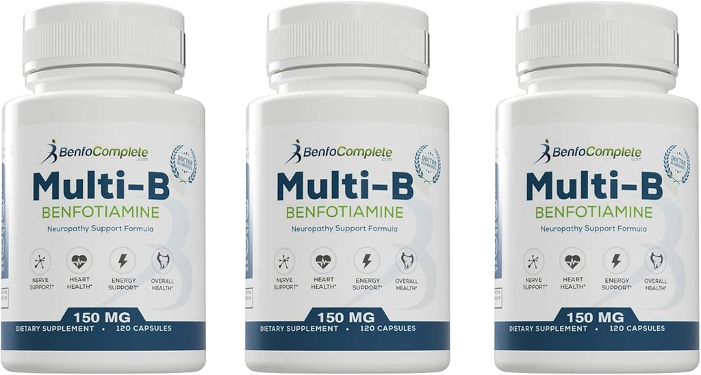 Benfotiamin Multi-B Neuropathy Support Formel 150mg 120 Gelatin Kapseln pro Flasche - Paket von 3 Flaschen
