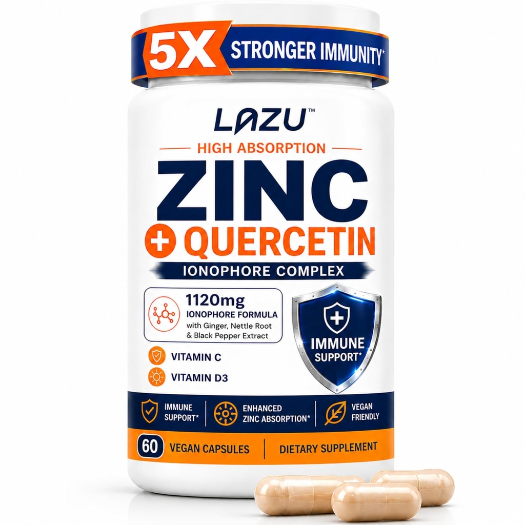 Lazu Virocin - Zink-Ergänzung - Zink Ionophore | Zink, Vitamin C, Vitamin D3 | Verbesserte Immununterstützung und schnelle Absorption | 60 Kapseln