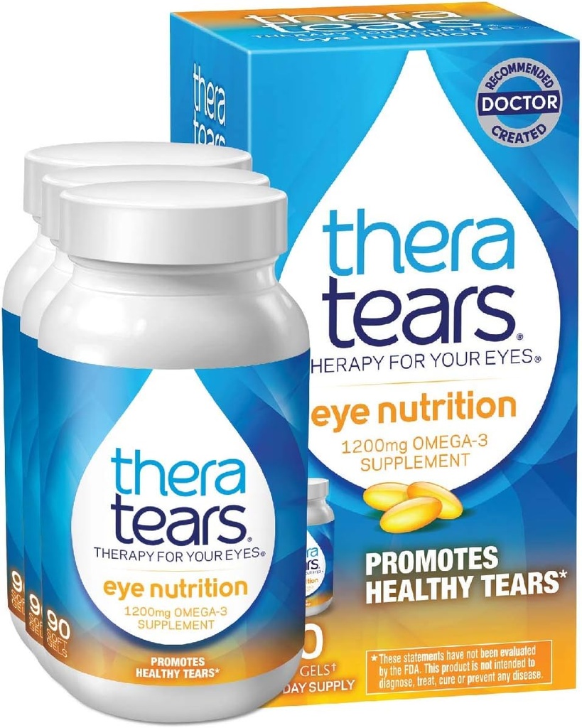 TheraTears 1200mg Omega 3 Supplement für Augenernährung, Bio Flaxseed Triglycerid Fischöl und Vitamin E, 90 Count (Pack mit 3)