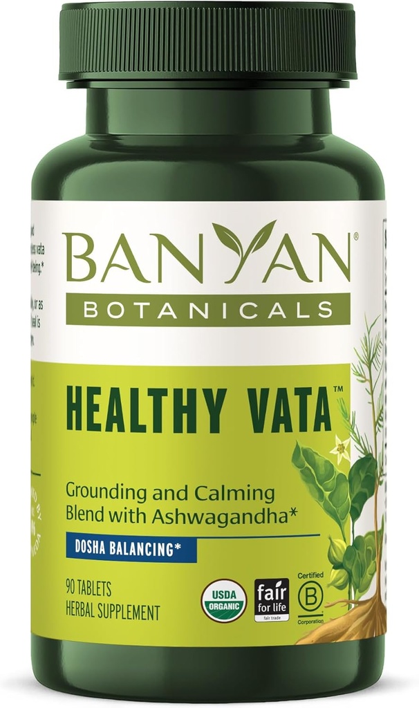 Banyan Botanicals Gesunde Vata – Bio Kräuterergänzung mit Ashwagandha, Shatavari & andere Ayurvedische Kräuter für Kalorien und Balanced Well-Being* – 90 Tabletten – Non-GMO Sustainable Sourced Vegan