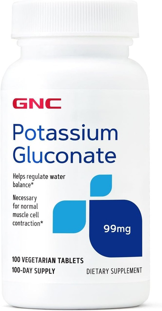 GNC Gluconate de potassium 99mg, 100 comprimés, soutient la fonction musculaire normale