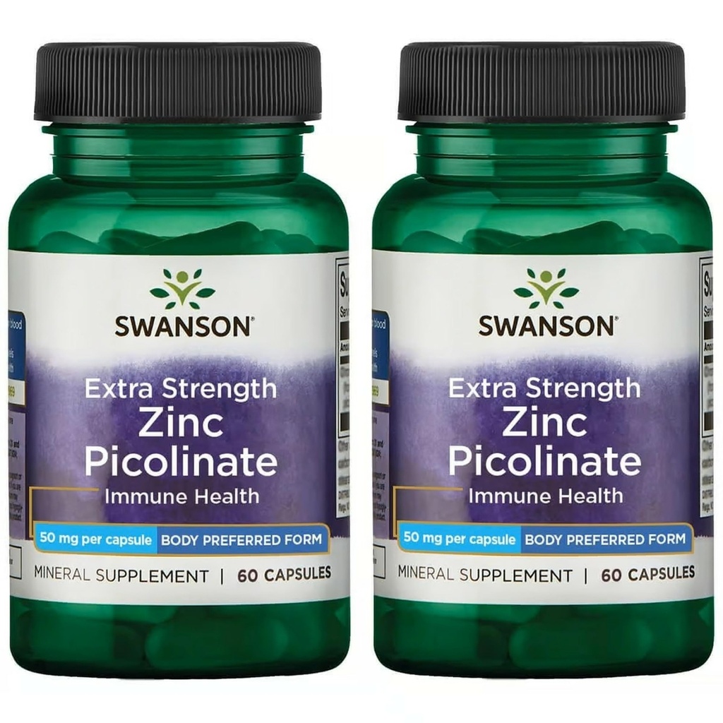 Swanson Premium Marque Extra Strength Picolinate de zinc - Forme préférée du corps Immune Capsules de santé - 50 mg par capsule - 60 Capsules, boîte de 2