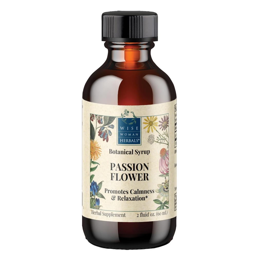 Wise Woman Herbals Passionflower Botanical Sirop (Anciennement extrait solide) 4:1, sans alcool extra-force, aide au sommeil, tensions d'aises, soutient l'humeur calme et le sommeil reposant, pur non-OGM, 4 Fl Oz