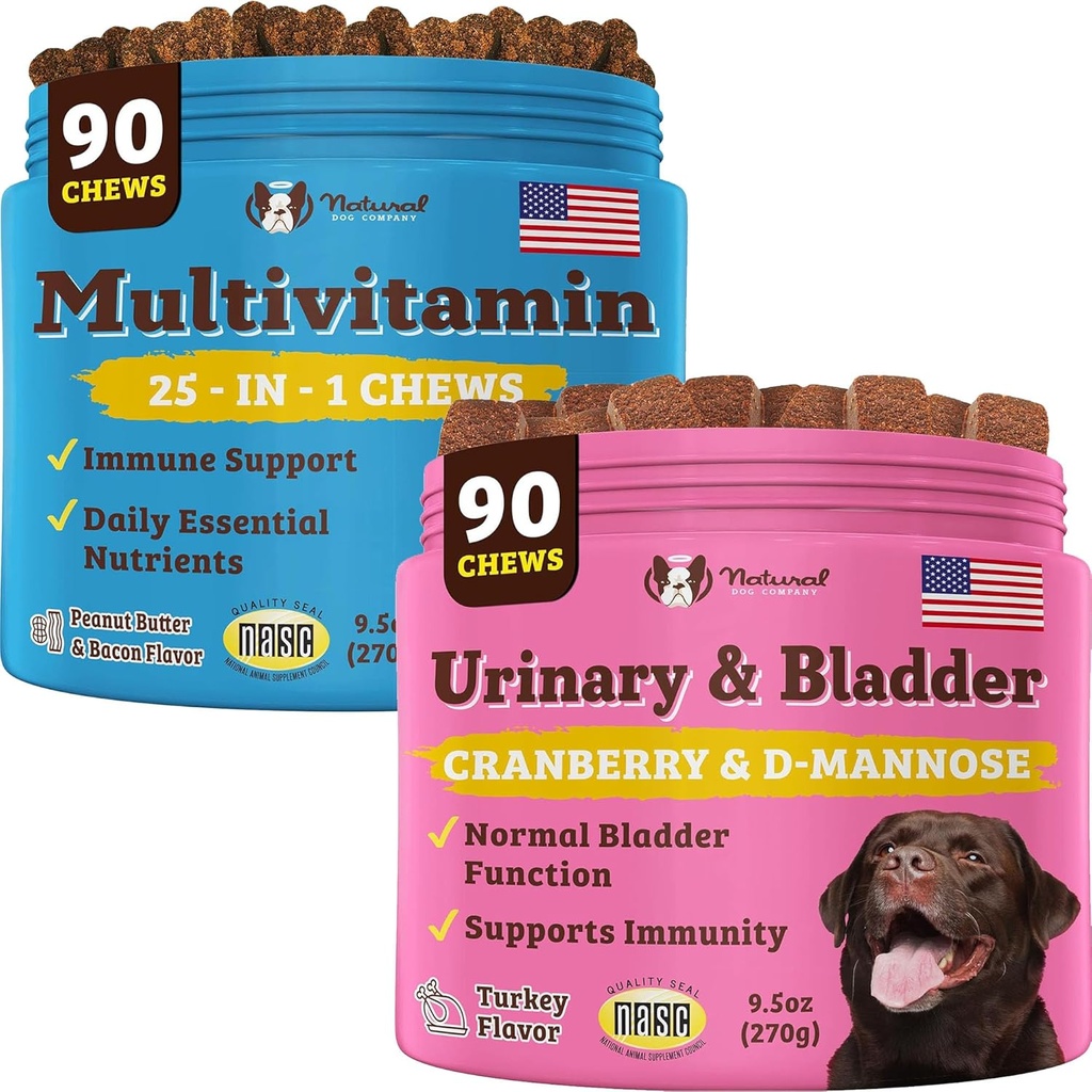Natural Dog Company Urinary and Multivitamin Bundle - Unterstützt Urinary Tract, Immunsystem, Joint Health und Energy - Essential Chews for Dogs' Overall Well-Being and Vitality