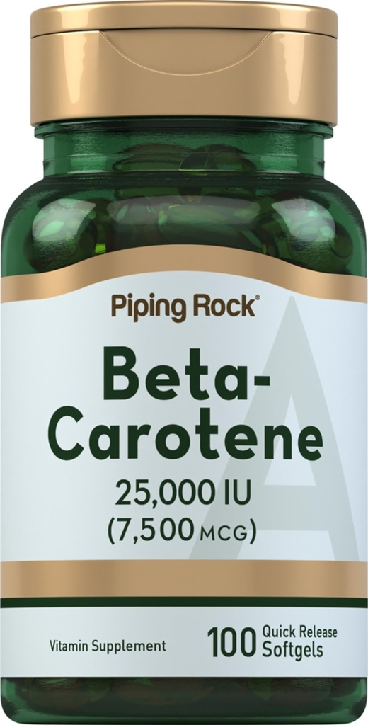 Piping Rock Beta Carotene 25000 IU Softgels | 7500 mcg | 100 Count | Vitamin A Supplement | Non-GMO, Glutenfrei