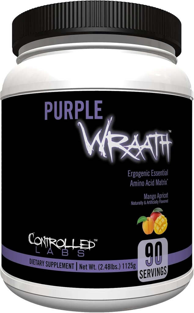 CONTROLLED LABS Purple Wraath, BCAA und EAA Aminosäure Supplement, mit Endurance Blend Intra Workout Powder, Optimale Endurance, Fokus und Stamina (Mango Apricot, 90 Servierungen)