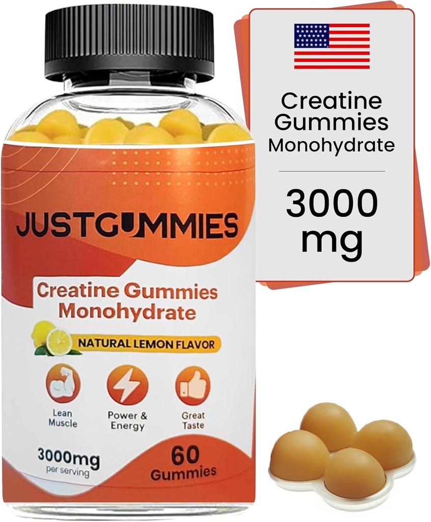 Kreatin Monohydrat-Gummi 3000 mg Pro Servieren | Creatine Infused Gummis, um Kraft zu erhöhen und Muskel zu bauen, Vegan, Lemon Flavor, 60 Count