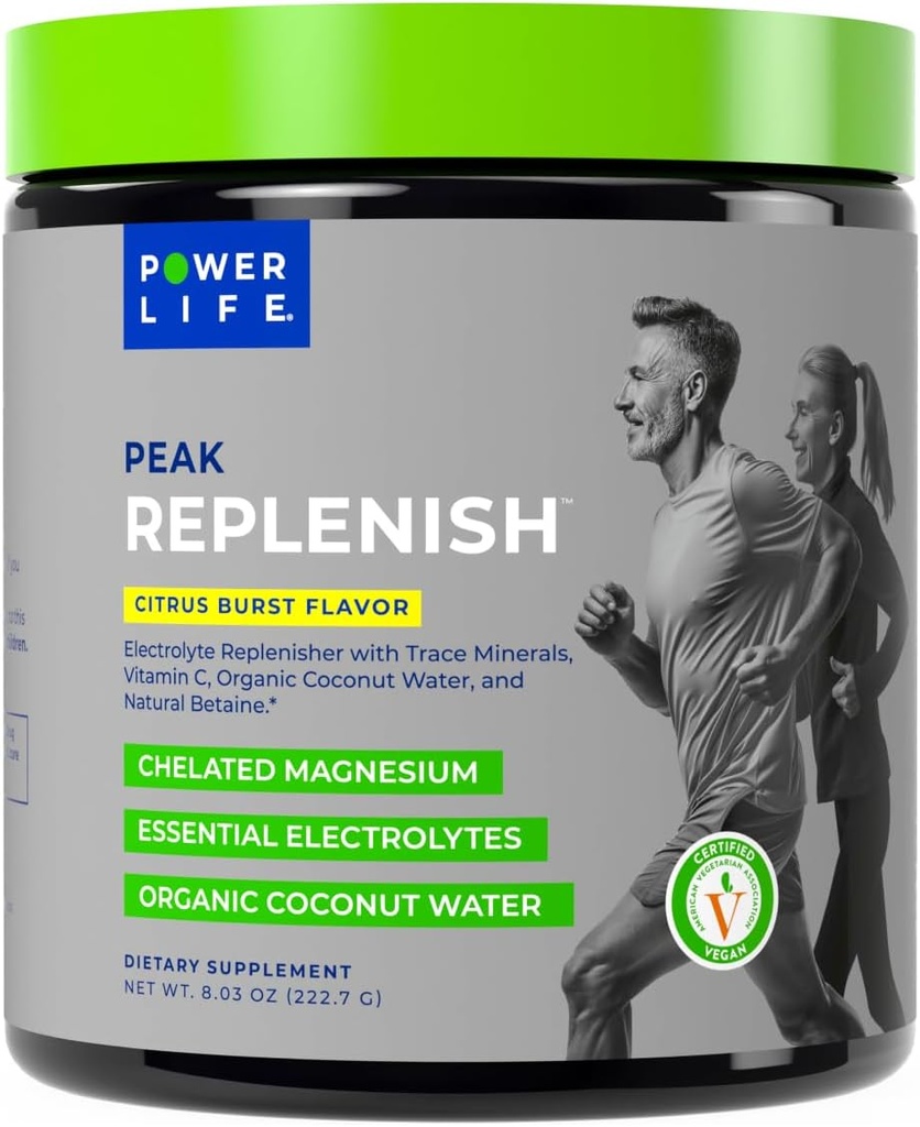 POWERLIFE Peak Replenish - Hochleistungs-Magnesium-Elektrolyt-Pulver mit organischem Kokoswasser und Trace-Mineralien, 30 Portionen