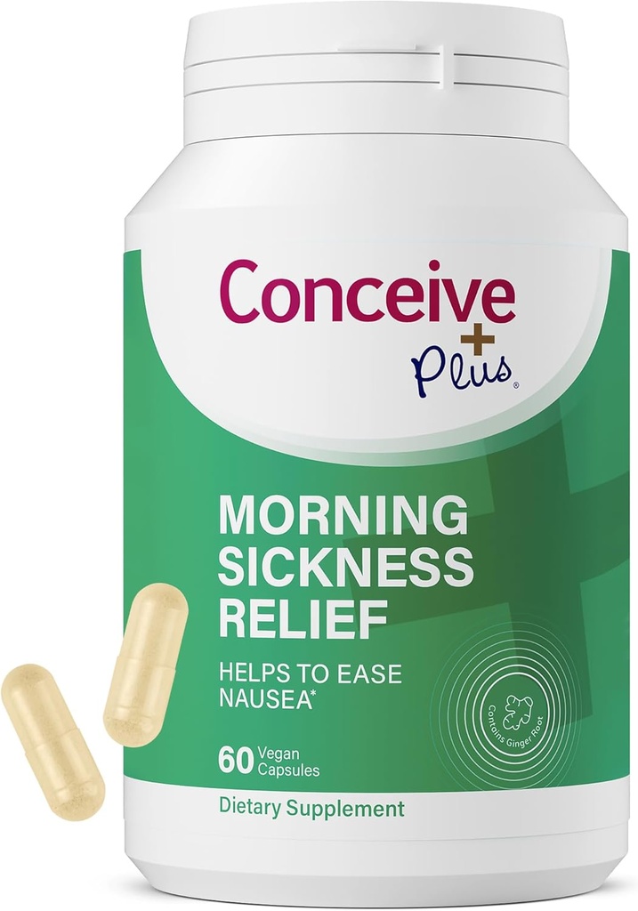 CONCEIVE PLUS Morning Sickness Relief - Pure Dried Ginger Powder - Relief von Übelkeit, Motion & Stomach Discomfort während der Schwangerschaft - Essential for Expecting Moms - Non-GMO - 60 Vegan Capsules