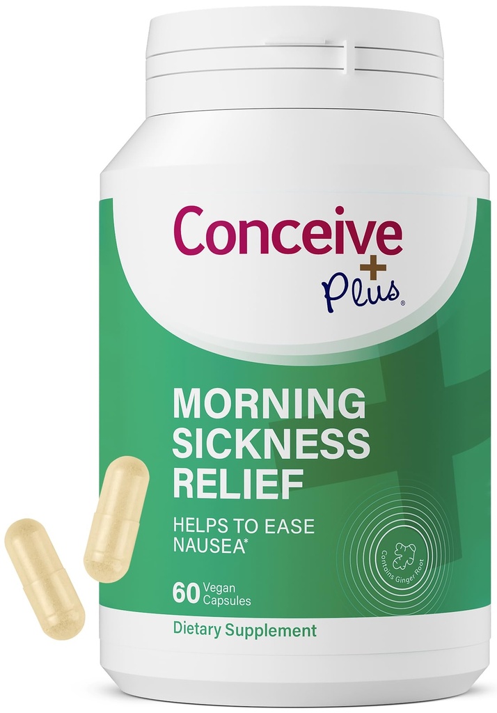 Soulagement de la maladie du matin CONCEIVE PLUS - Poudre de gingembre séché pur - Soulagement de la nausée, du mouvement et du malaise de l'estomac pendant la grossesse - Essentiel pour attendre les mamans - Non-OGM - 60 Capsules Vegan