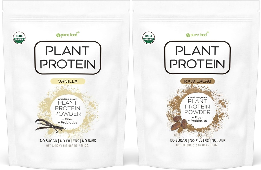 Pure Food: Pflanzenbasiertes Proteinpulver mit Probiotika | Organic, Clean, All Natural, Vegan, Vegetarisch, Ganze Nahrungsergänzungsmittel mit keinen Zusatzstoffen | Keto (Vanilla + Schokolade)