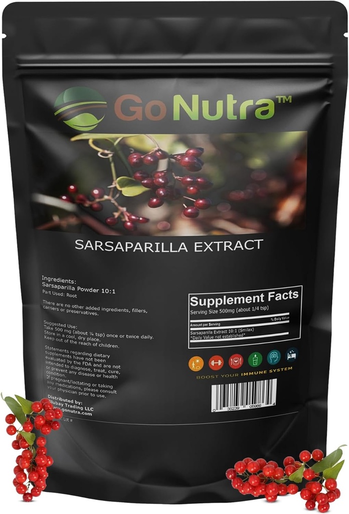 Go Nutra Sarsaparilla Wurzelextrakt Pulver 10:1 Stärke - Kräuterextrakt, reines Smilax Sarsaparilla Pulver