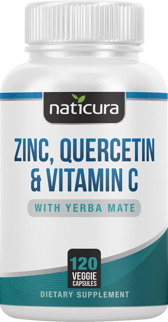 Zink Quercetin mit Vitamin C und Yerba Mate - 4-in-1 Nahrungsergänzungsmittel für Immununterstützung - 120 Veggie Kapseln - Made in the USA